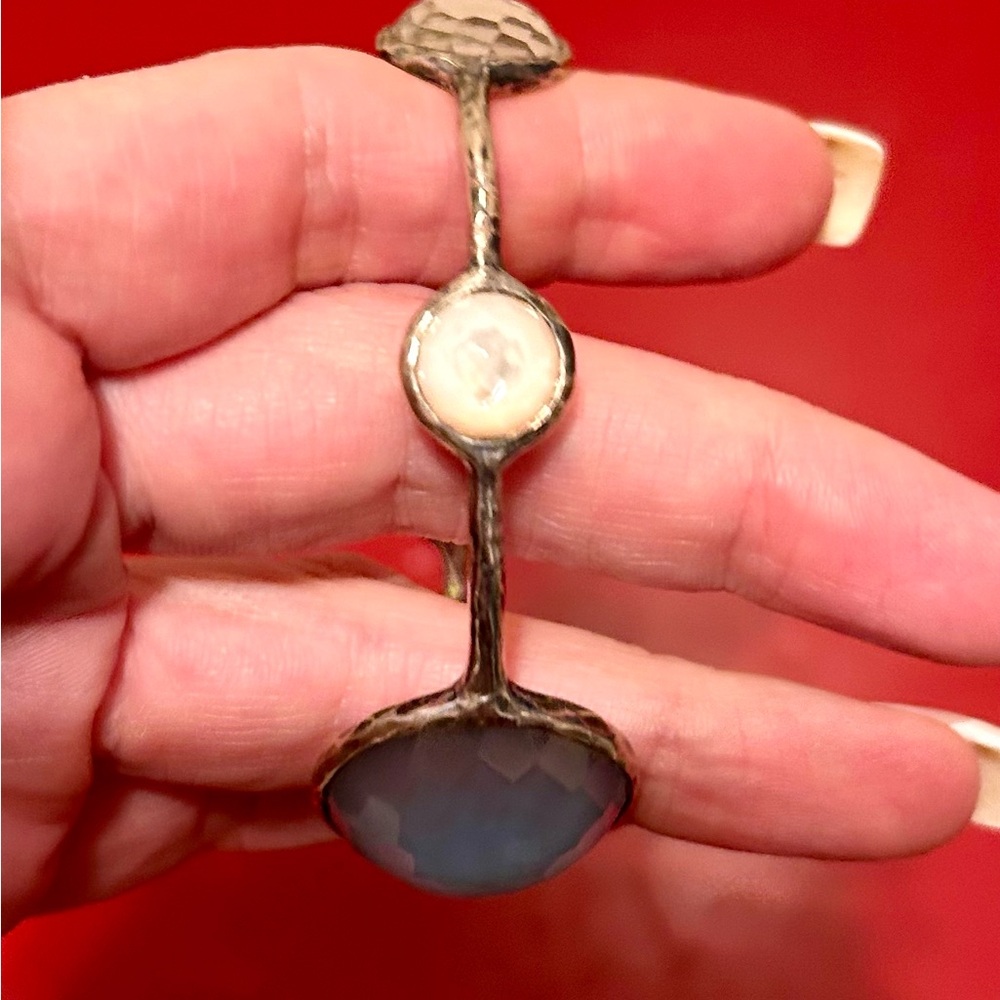 Mother of Pearl & Quartz Lollipop wonderland 6-Stone Bangle large stone *RARE* - Picture 8 of 13